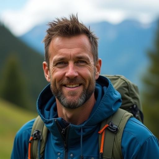 Adventure travel specialist man with outdoor equipment