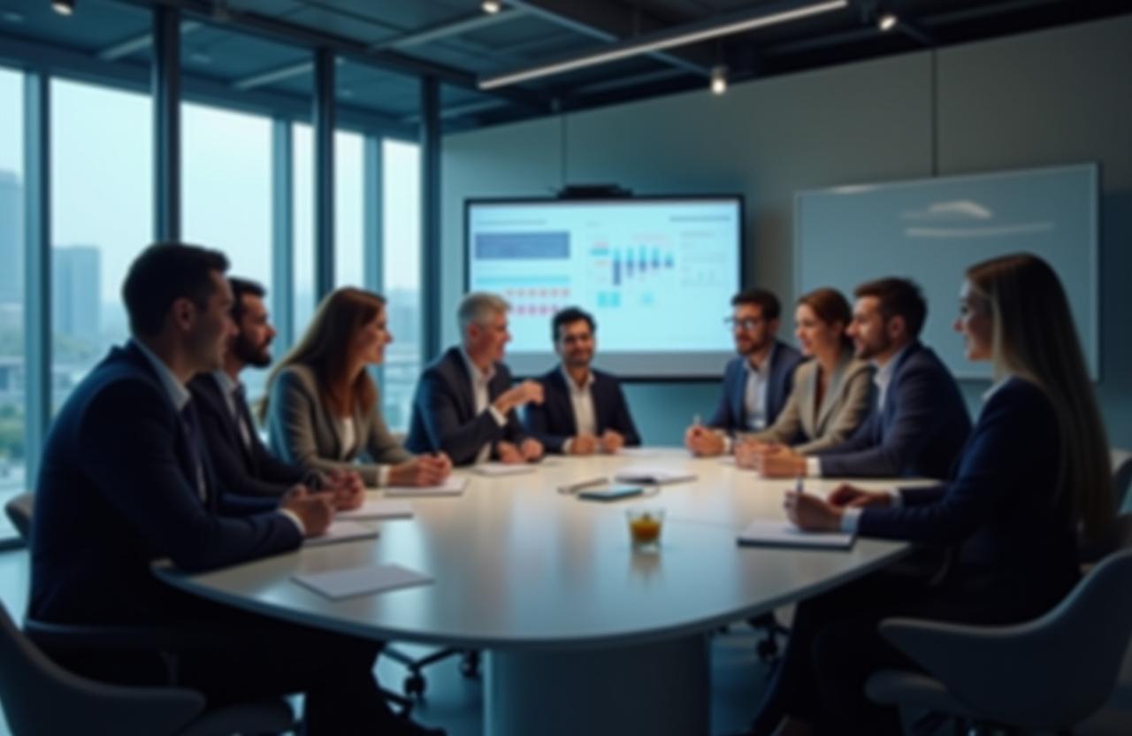 Corporate team meeting at modern conference venue